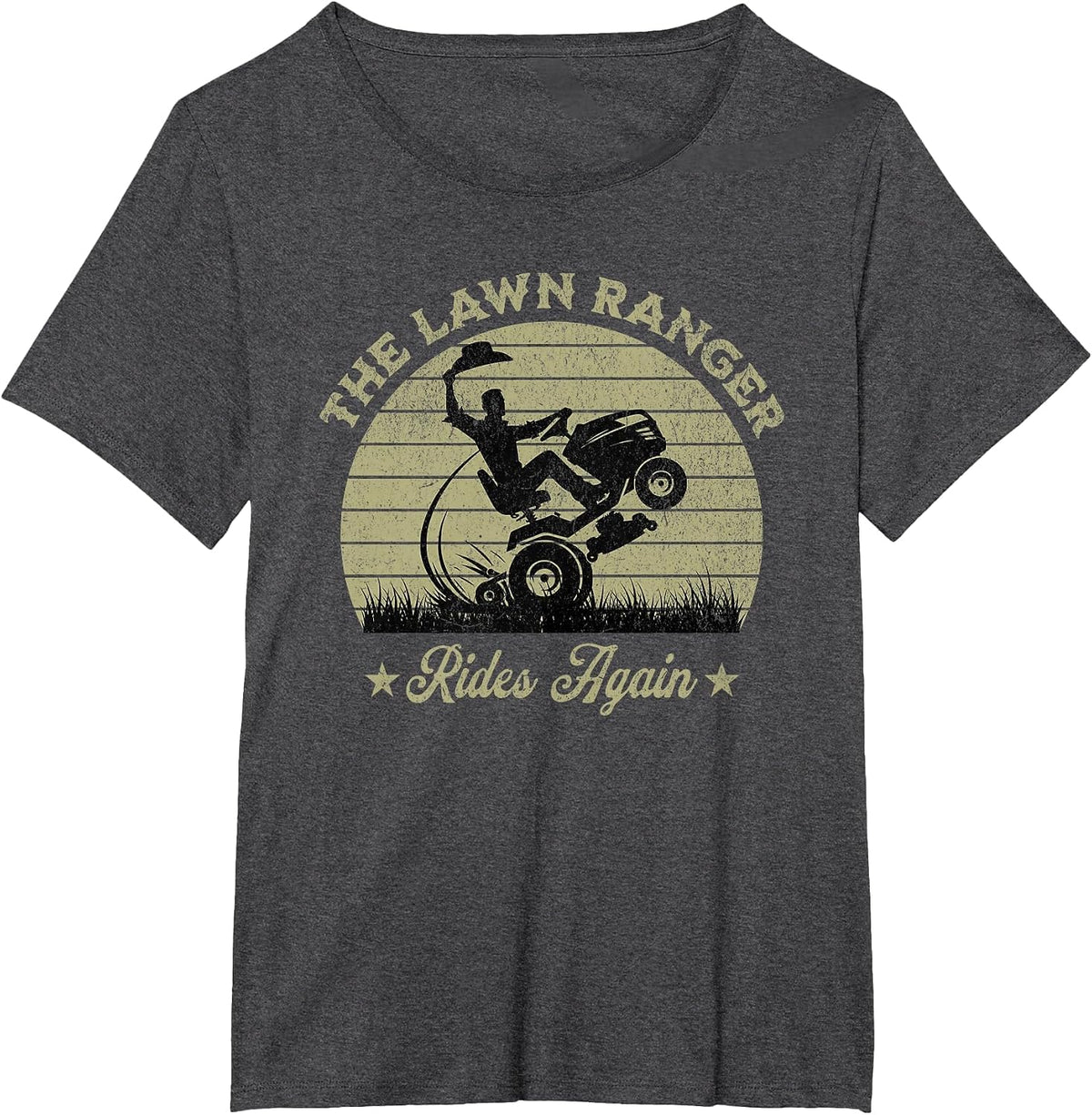 Funny The Lawn Ranger Rides Again Fathers Day Retro Mowing T-Shirt - Dark Heather Grey