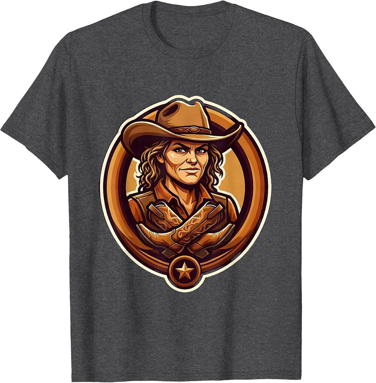 Men's Black Cowgirl Boots Crossed Over Saddle Horn T-Shirt - Dark Heather Grey