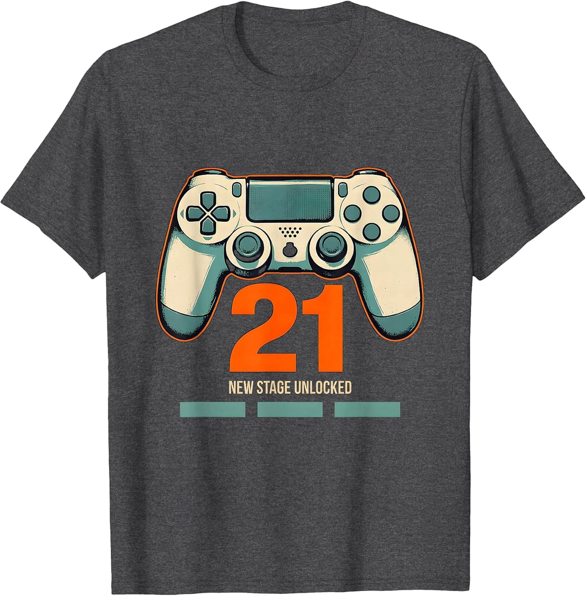Men's New Stage Unlocked 21 Funny Gamer Birthday Boy Milestone T-Shirt - Dark Heather Grey