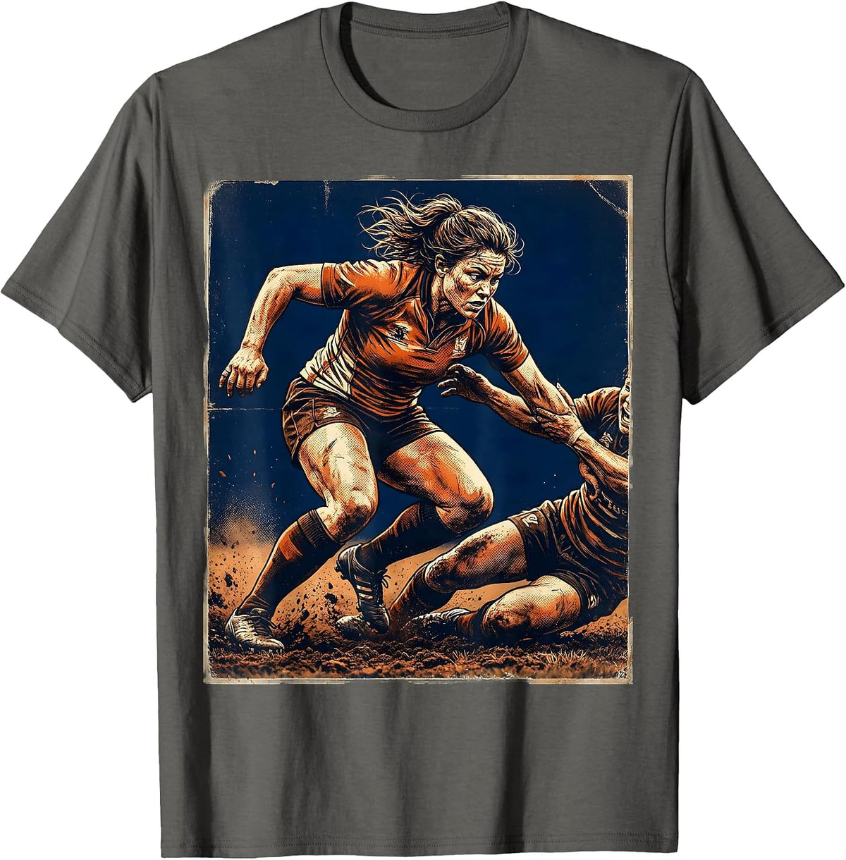 Rugby Player Breaking Through Tackle Graphic T-Shirt - Asphalt Grey