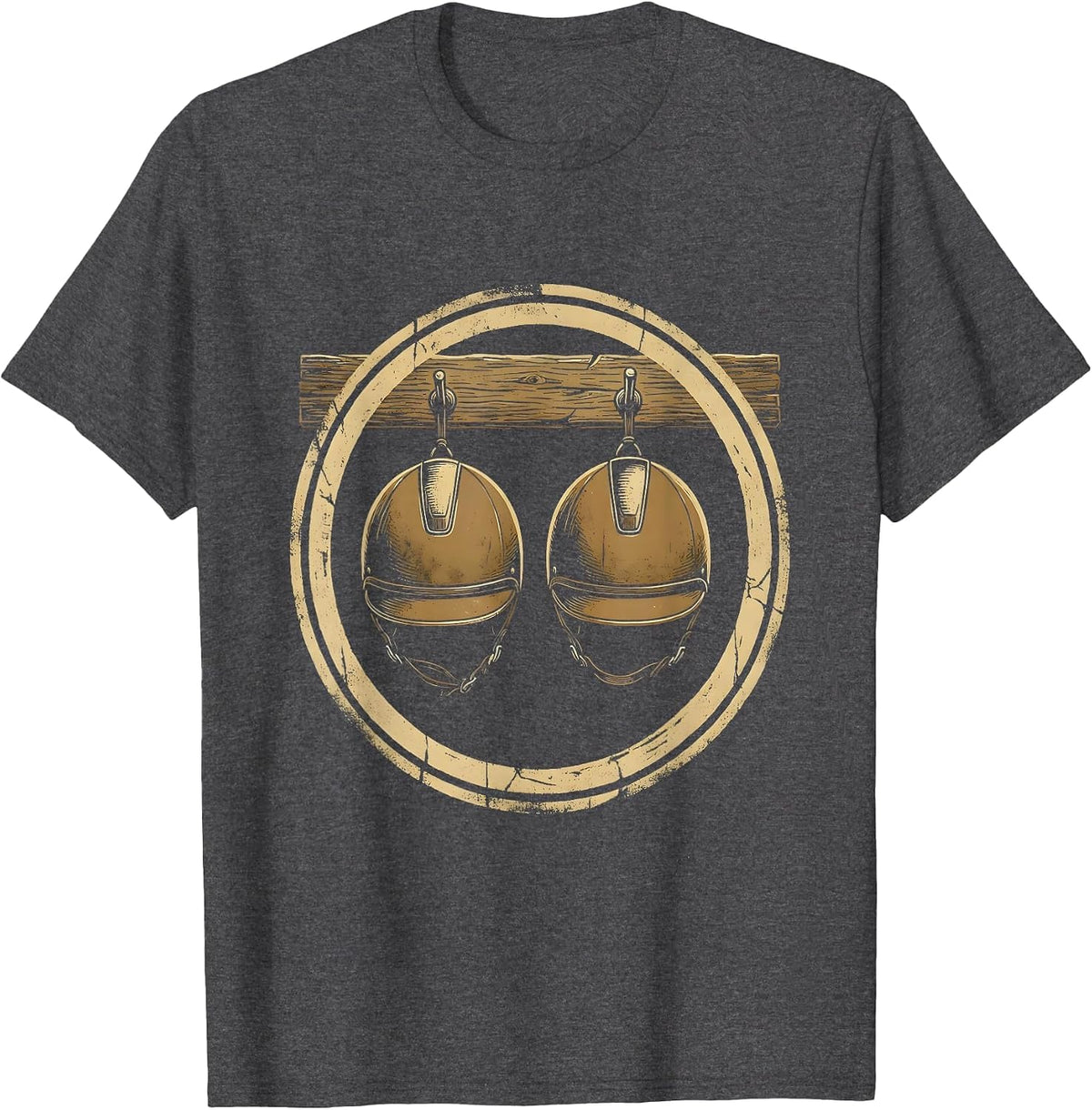 Riding Helmets on Stable Door Horse Girl Design T-Shirt - Dark Heather Grey