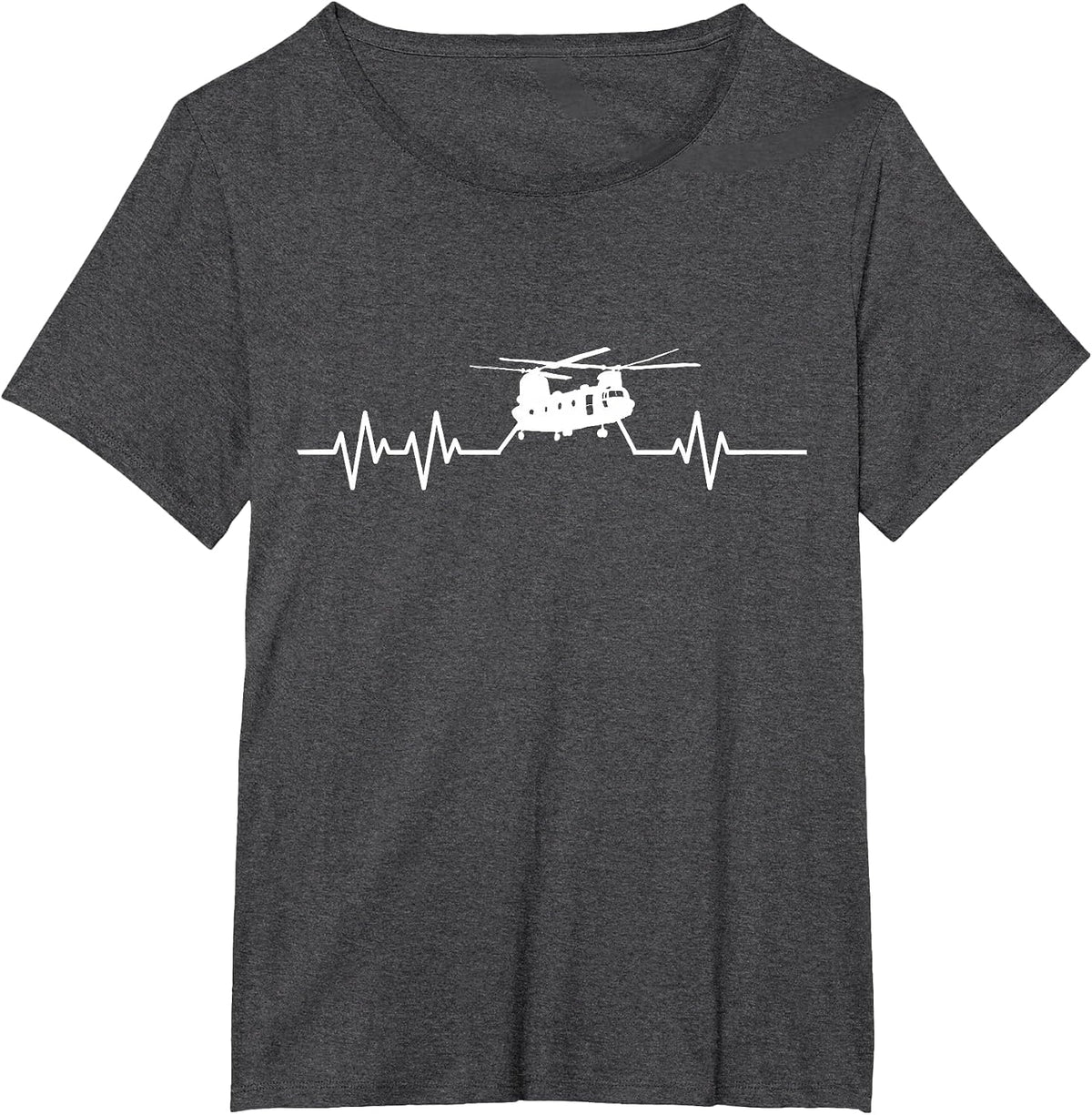 EKG Heartbeat CH-47 Chinook Military Helicopter T-Shirt - Dark Heather Grey