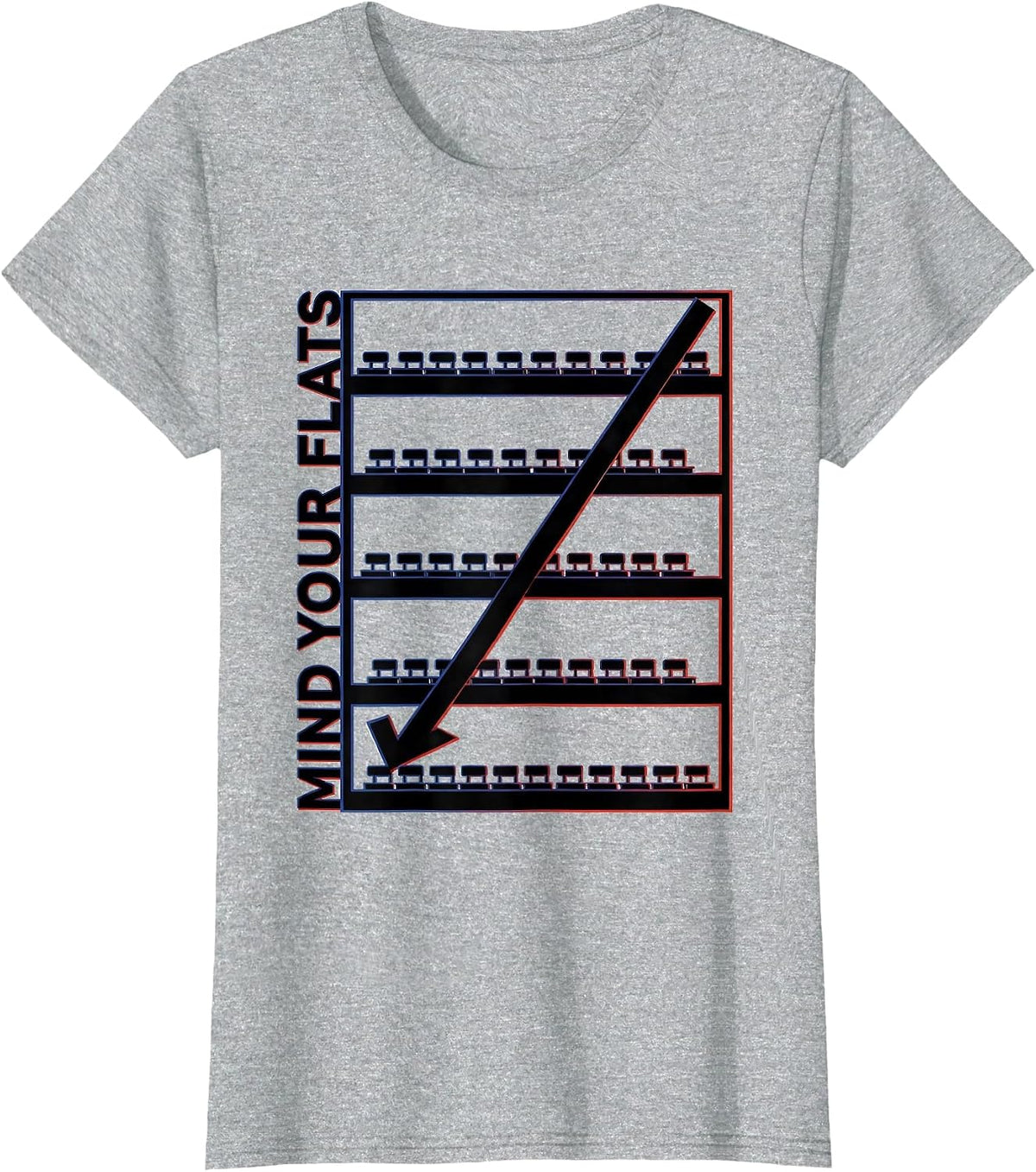 Women's Mind Your Flats Geometric Music Teacher Humor Gift T-Shirt - Heather Grey