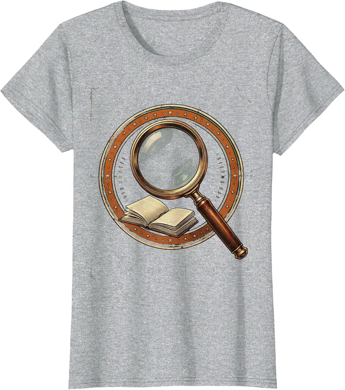 4th Grade Teacher Magnifying Glass Notebook Gift T-Shirt - Heather Grey