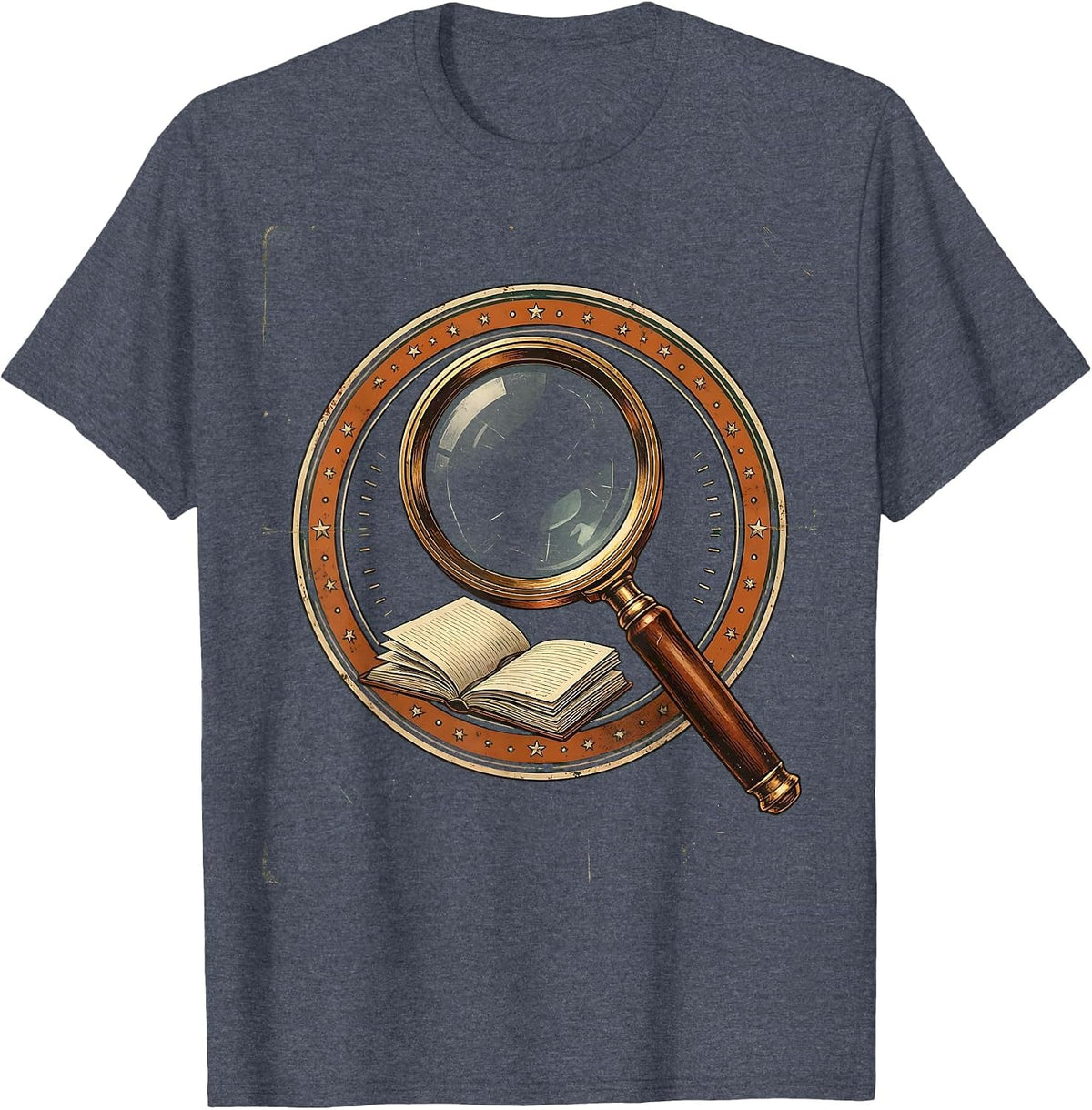 4th Grade Teacher Magnifying Glass Notebook Gift T-Shirt - Heather Blue