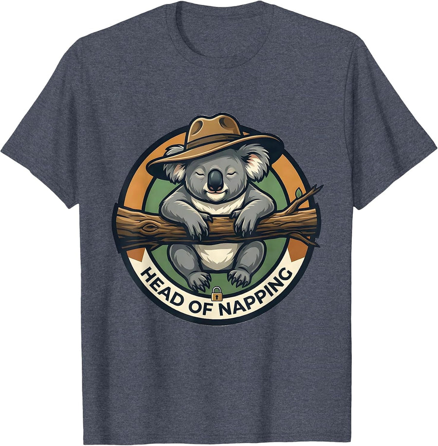 Head of Napping Funny Koala Australia Souvenir Animal Lover T-Shirt - Heather Blue