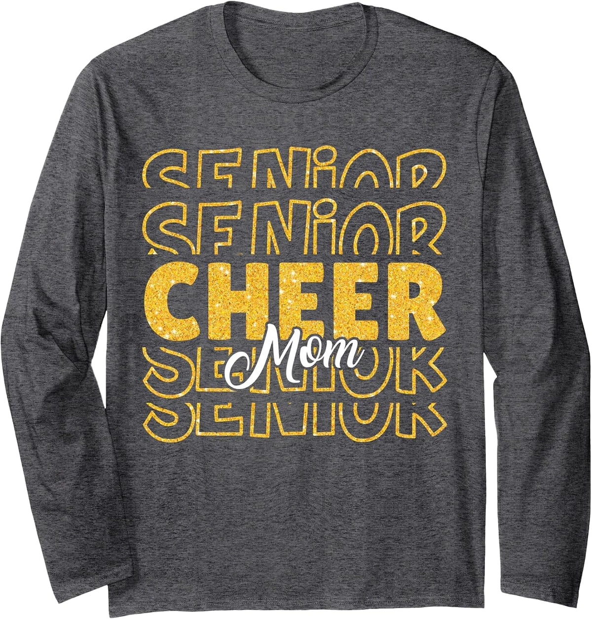 Cheerleading Senior Mom Cheer Mom Cheerleader Black Gold Long Sleeve T-Shirt - Adult Unisex Dark Heather Grey