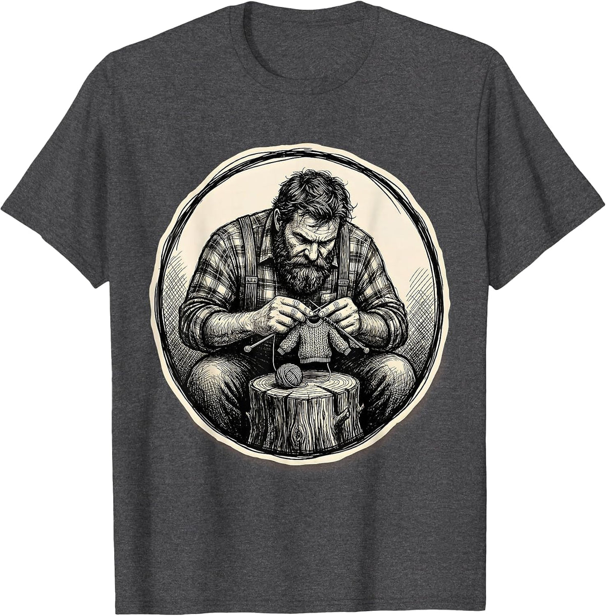Lumberjack Knitting Funny Outdoorsy Humor Gift T-Shirt - Dark Heather Grey