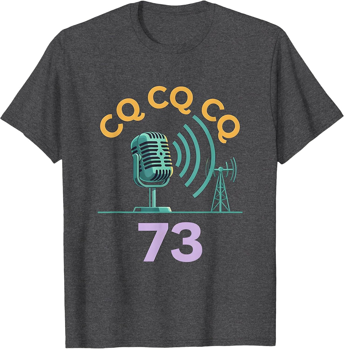CQ CQ CQ · 73 Funny Ham Radio Operator Hobbyist Gift T-Shirt - Dark Heather Grey