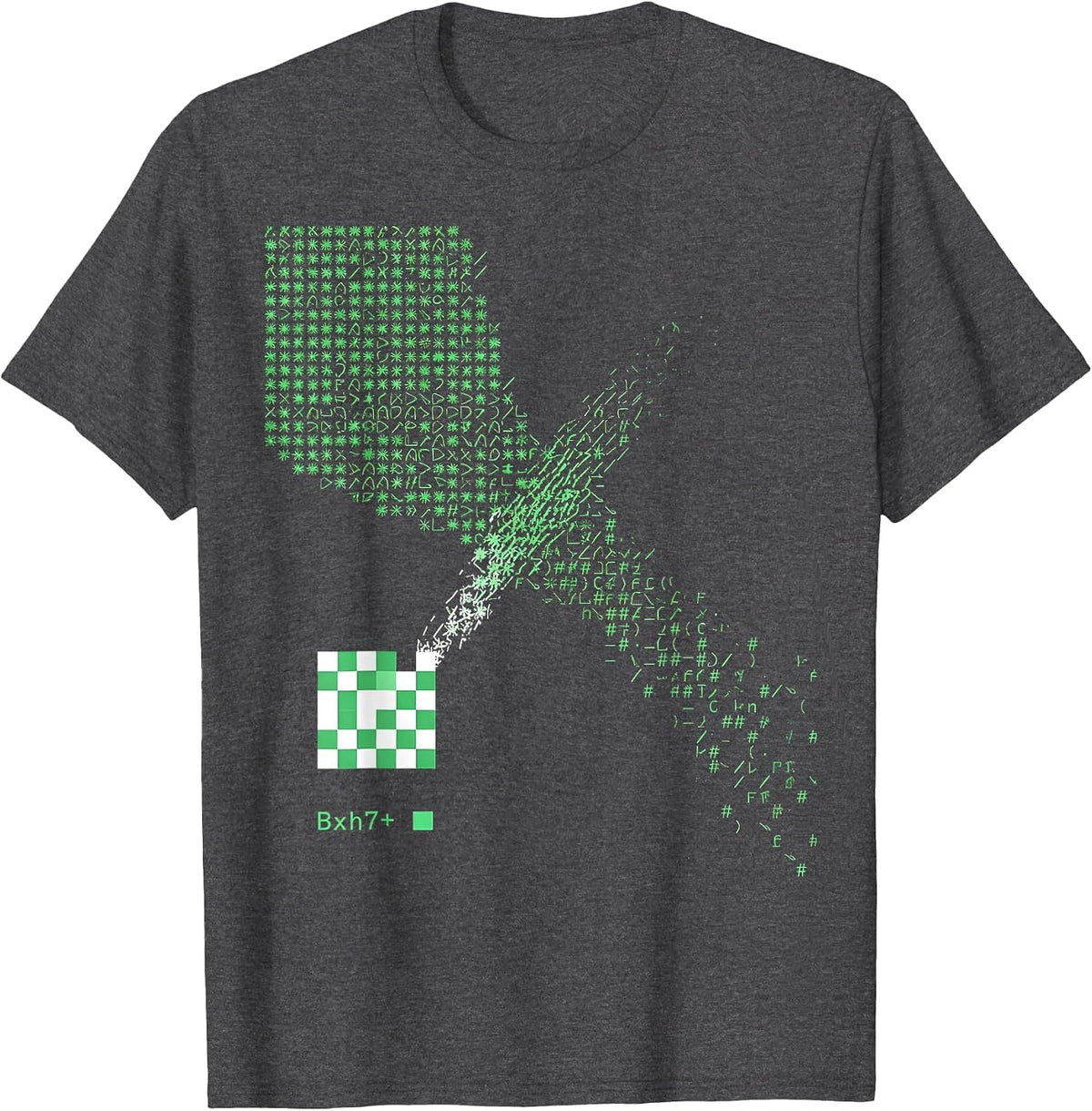 Bxh7+ Ascii Terminal Art Chess Lover Deadpan Humor T-Shirt - Dark Heather Grey