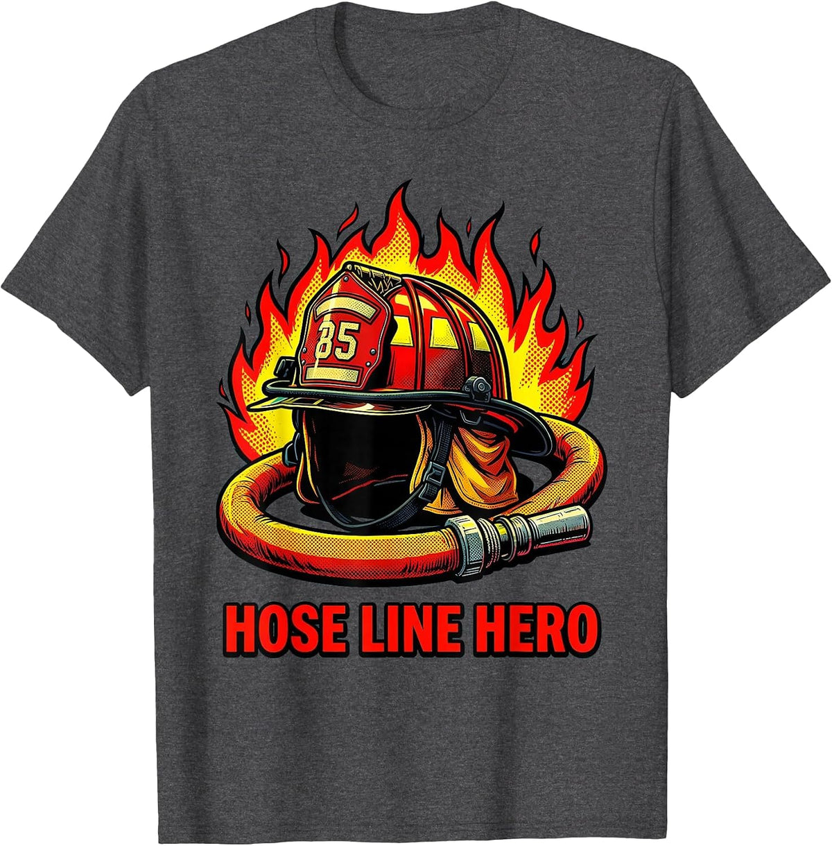 Hose Line Hero Firefighter Graphic Design T-Shirt - Dark Heather Grey