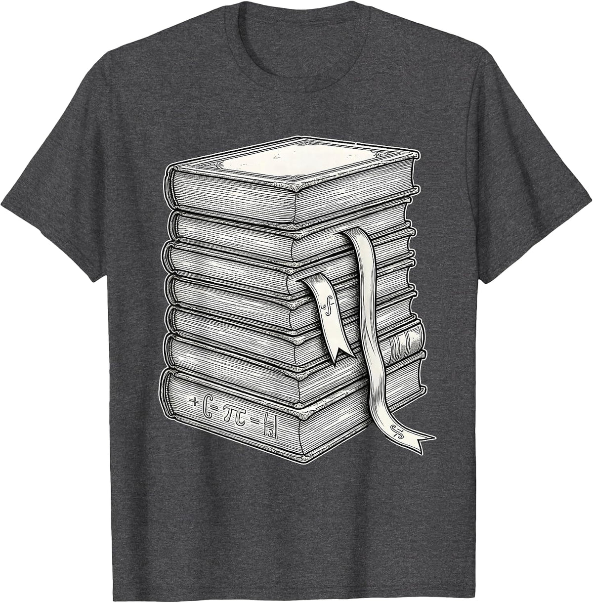 Math Teacher Stacked Textbooks Graphic Design T-Shirt - Dark Heather Grey