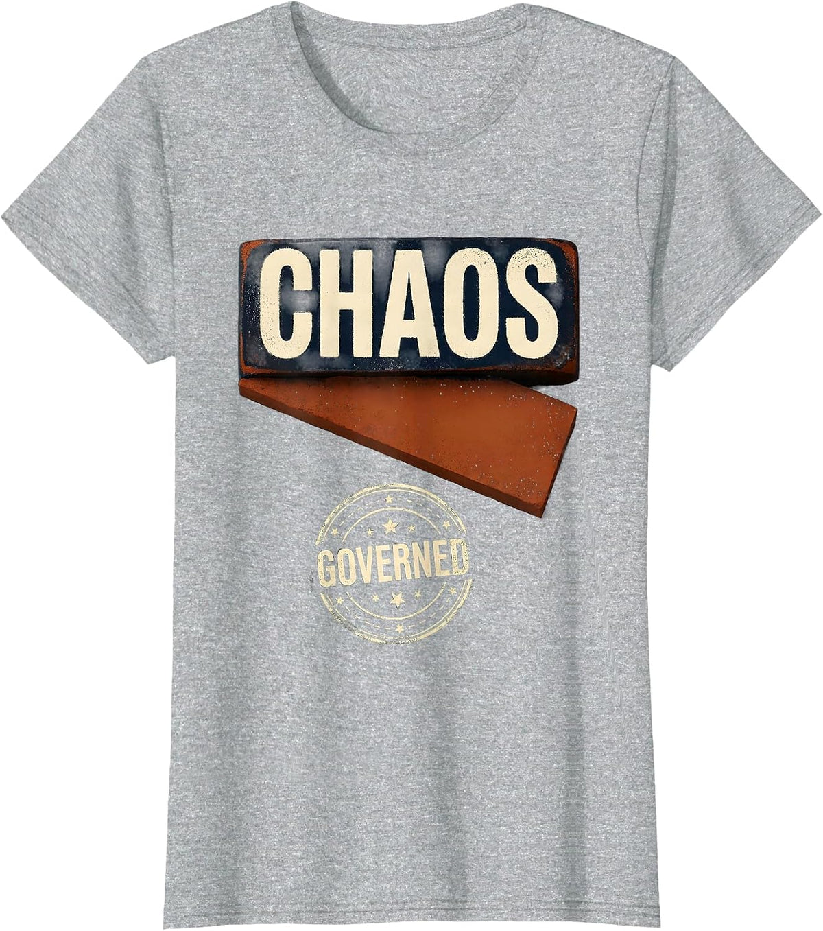 Women's CHAOS GOVERNED Rubber Stamp Circus Crew Carnival Staff Party T-Shirt - Heather Grey