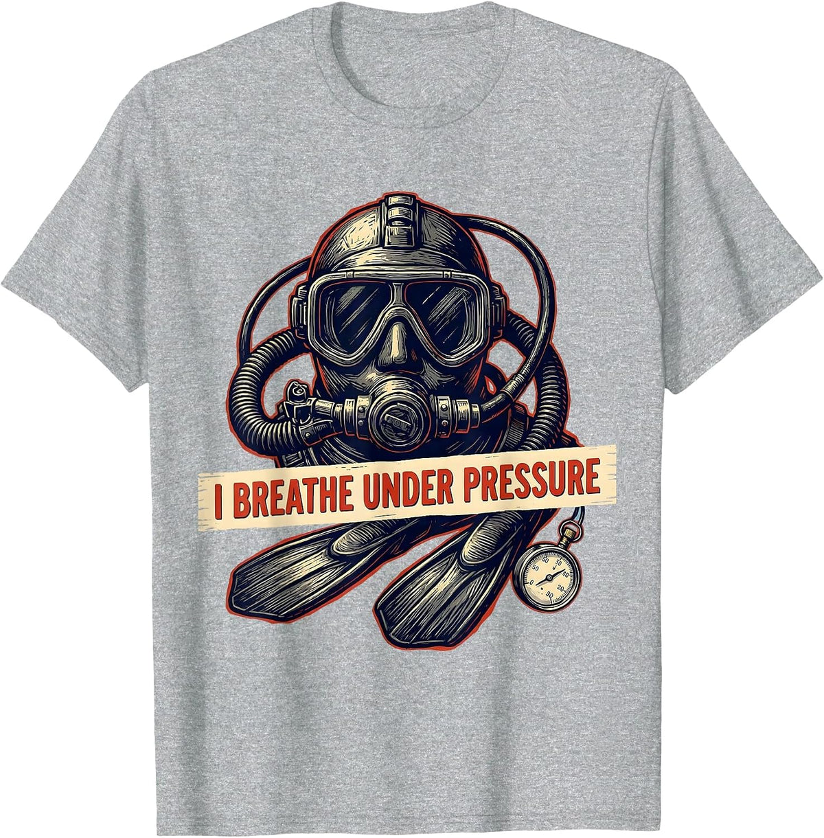 Men's I Breathe Under Pressure Funny Scuba Diving Diver Humor T-Shirt - Heather Grey