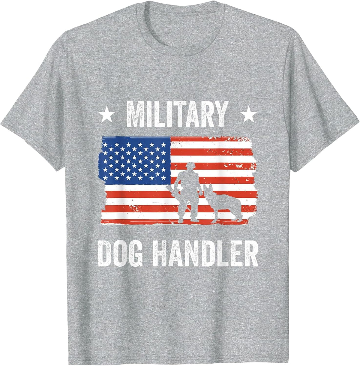 USA Flag Military Dog Handler T-Shirt - Heather Grey