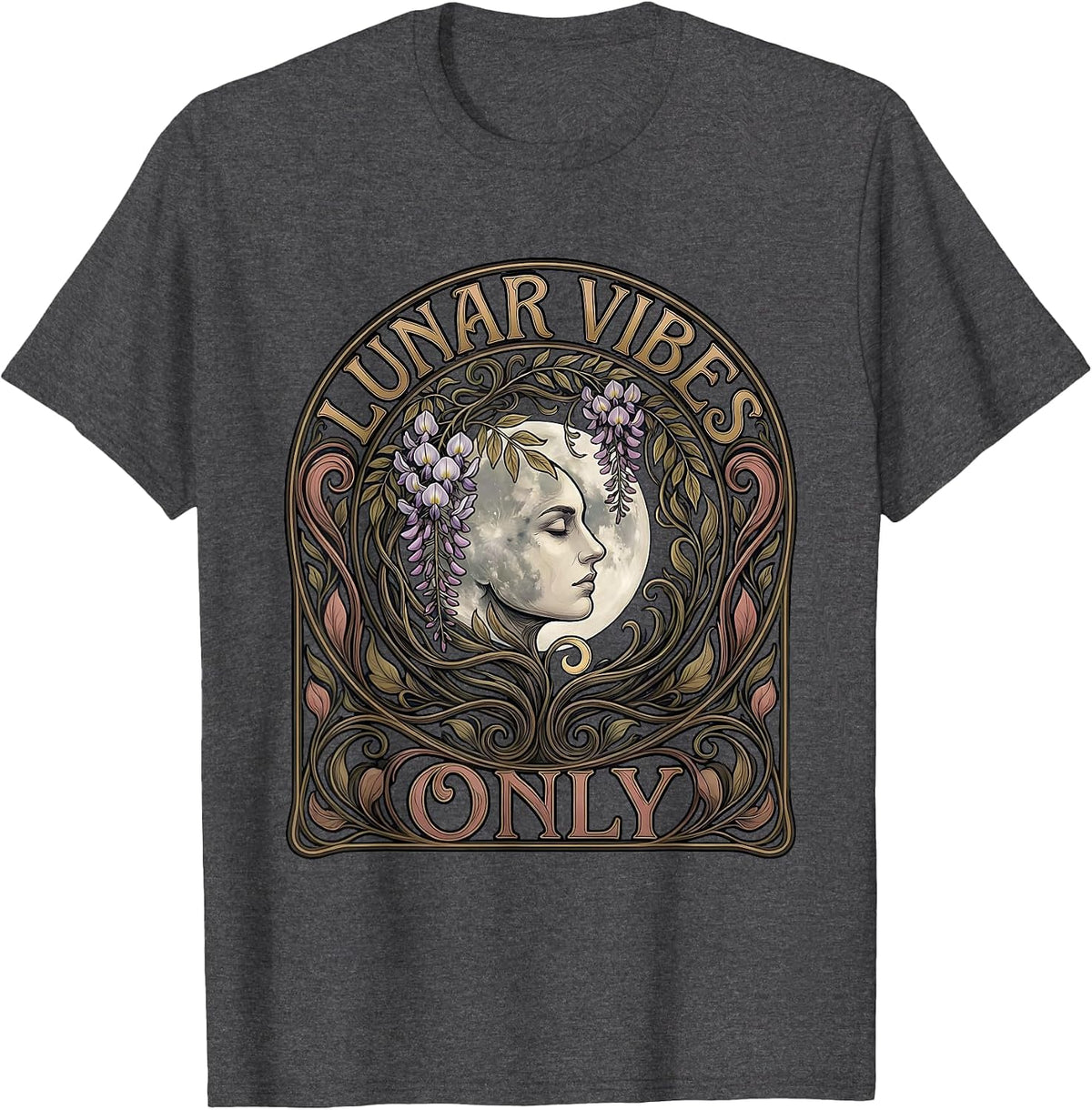 Lunar Vibes Only Moon Celestial Design T-Shirt - Dark Heather Grey