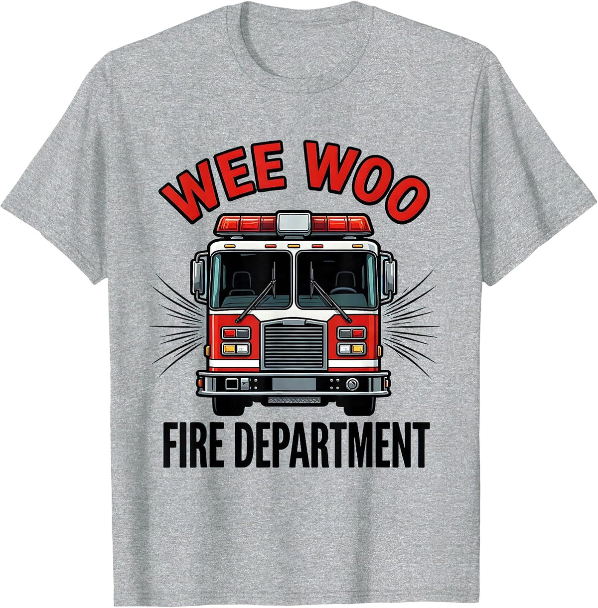 Men's Wee Woo Fire Department Funny Firefighter Badge Fire Truck T-Shirt - Heather Grey
