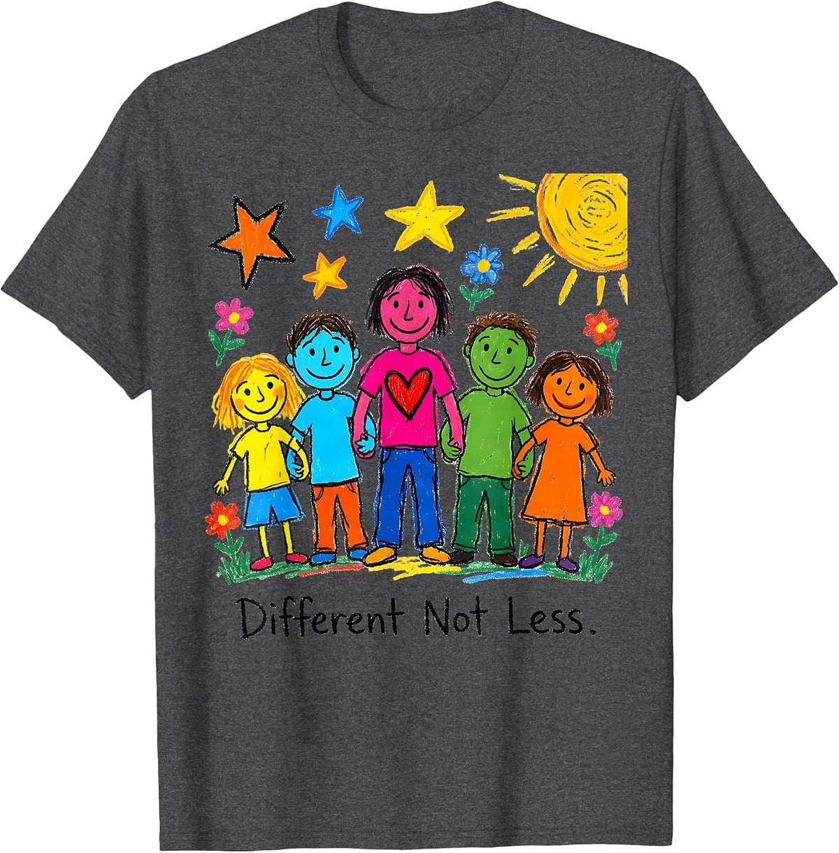 Men's Different Not Less Down Syndrome Awareness Design T-Shirt - Dark Heather Grey