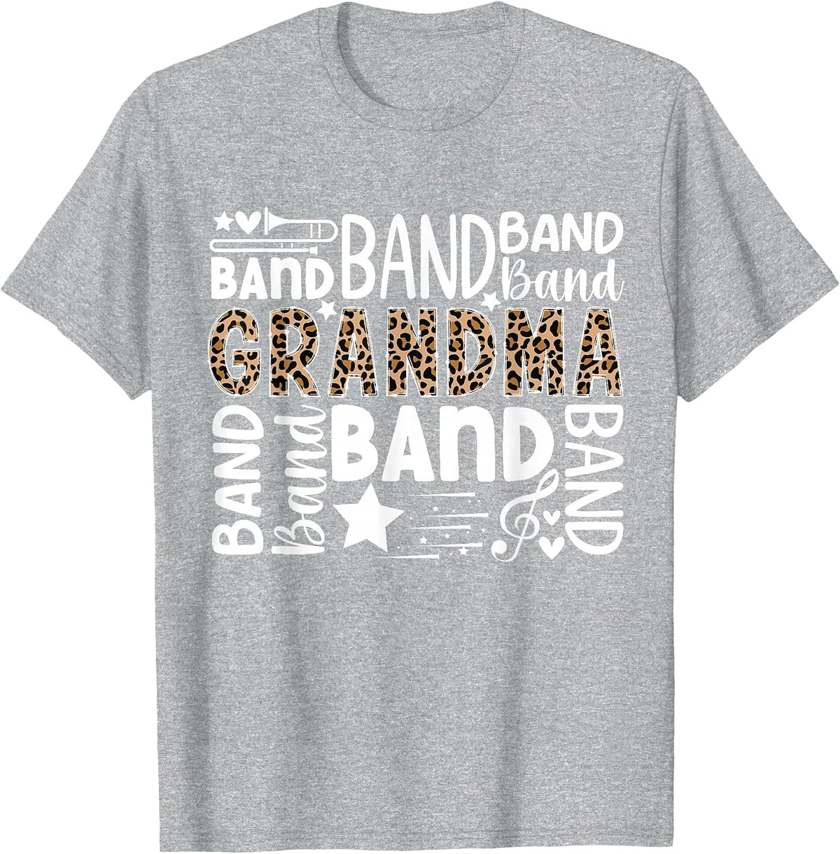 Band Grandma Leopard Marching Band Grandma T-Shirt - Heather Grey