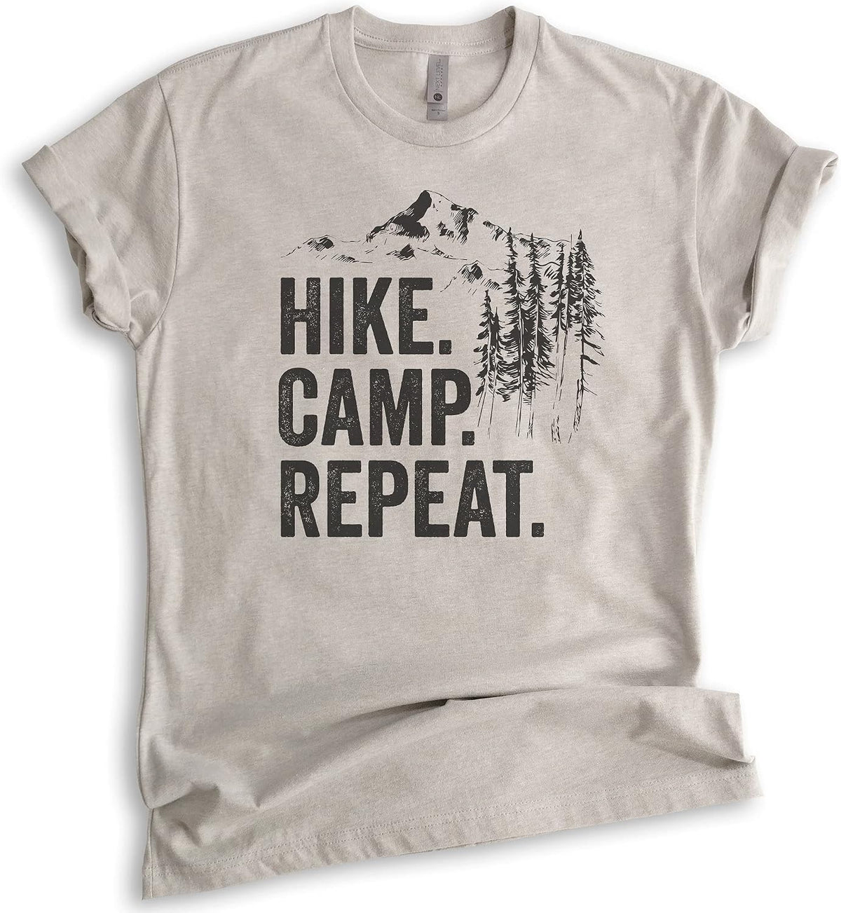 Hike Camp Repeat T-Shirt, Unisex Women's Men's Shirt, Hike Shirt, Hiking Shirt, Camping Shirt, Camper Shirt - Light Silk Gray