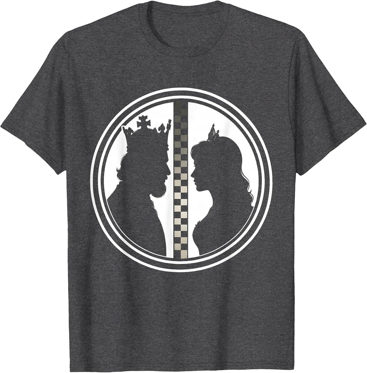 Men's Chess Pieces Face Off Board Game Illustration T-Shirt - Dark Heather Grey