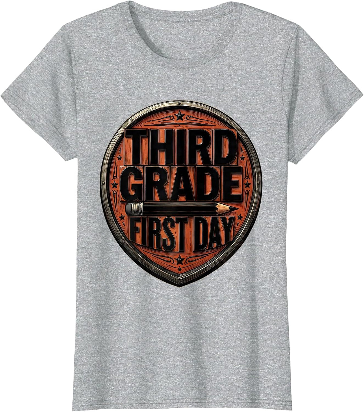 Women's Third Grade First Day Wood Type Letterpress Back to School T-Shirt - Heather Grey