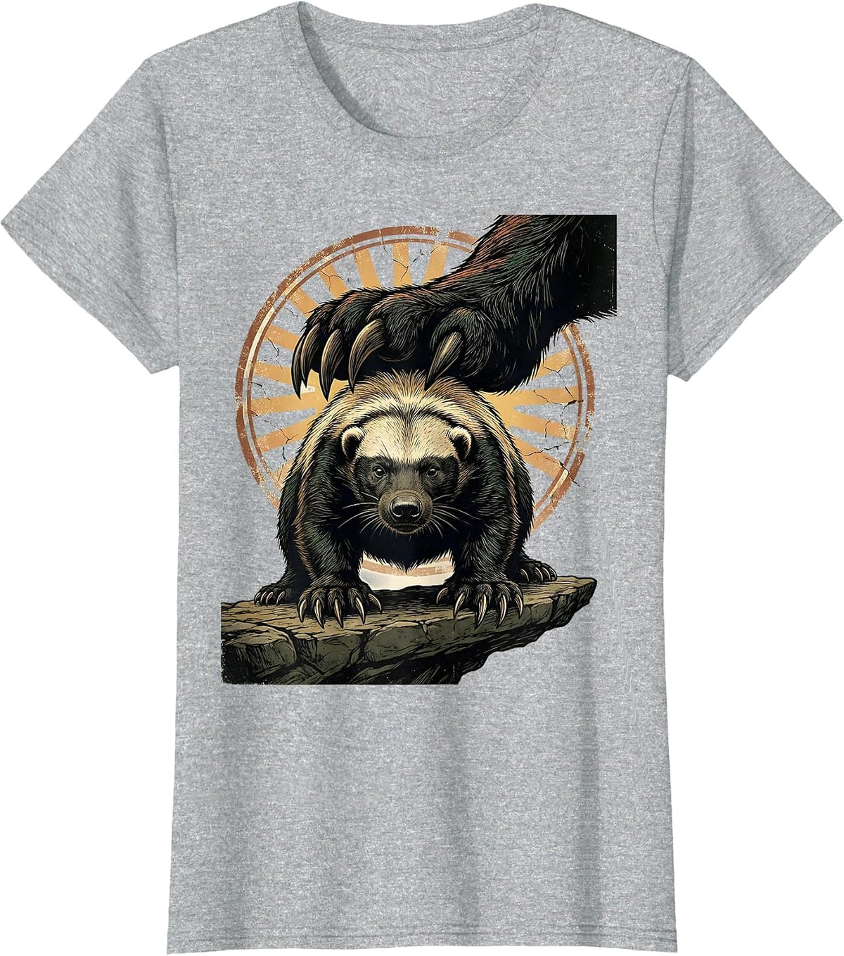 Honey Badger Vintage Animal Humor Meme Lover T-Shirt - Heather Grey