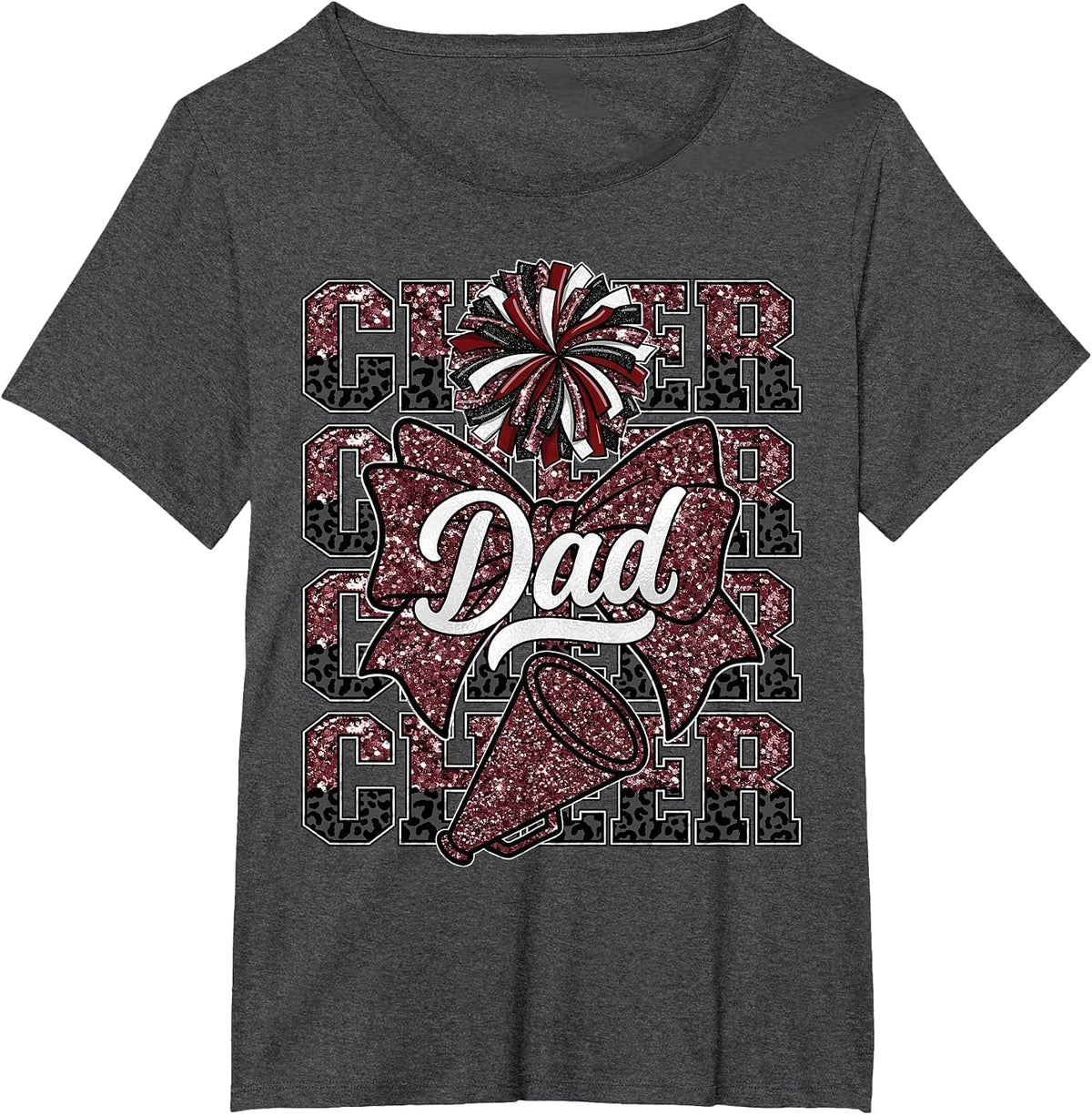 Cheer Dad Daddy Bow Sport Cheerleader Cheerleading Maroon T-Shirt - Dark Heather Grey