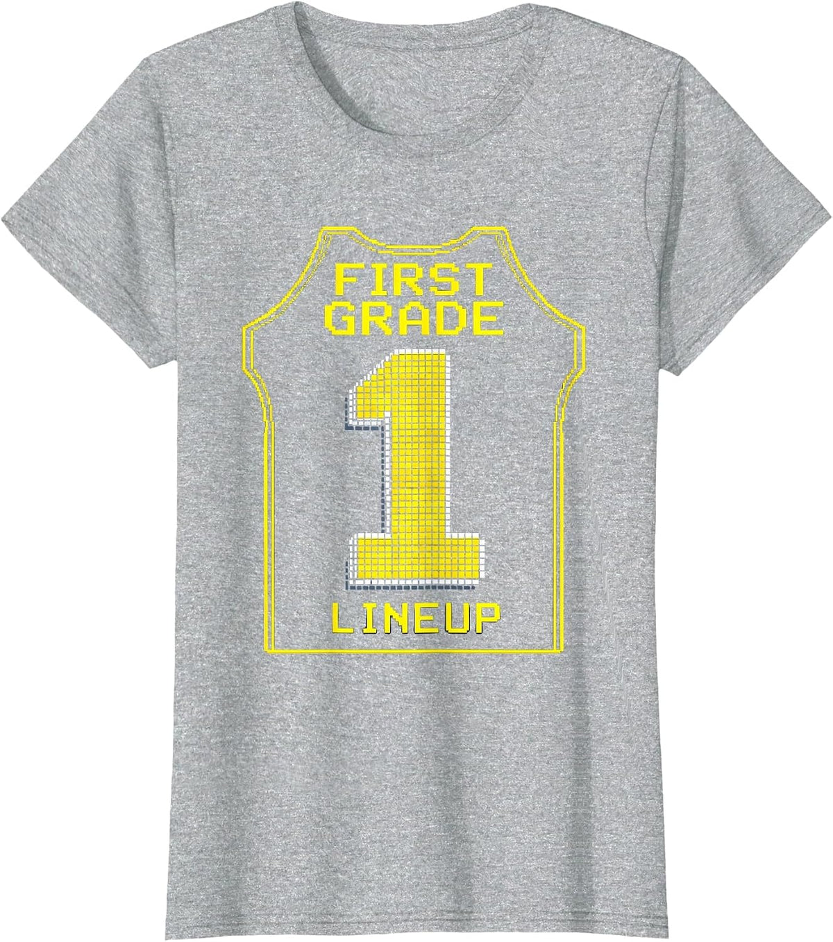 Women's Team 1 First Grade Lineup Pixel Art Kids School Spirit T-Shirt - Heather Grey