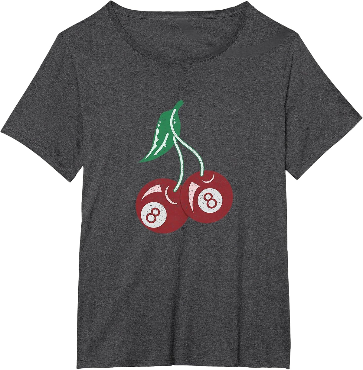 Vintage Cherry 8 Ball - Retro Billiard Distressed Cool Pool T-Shirt - Dark Heather Grey