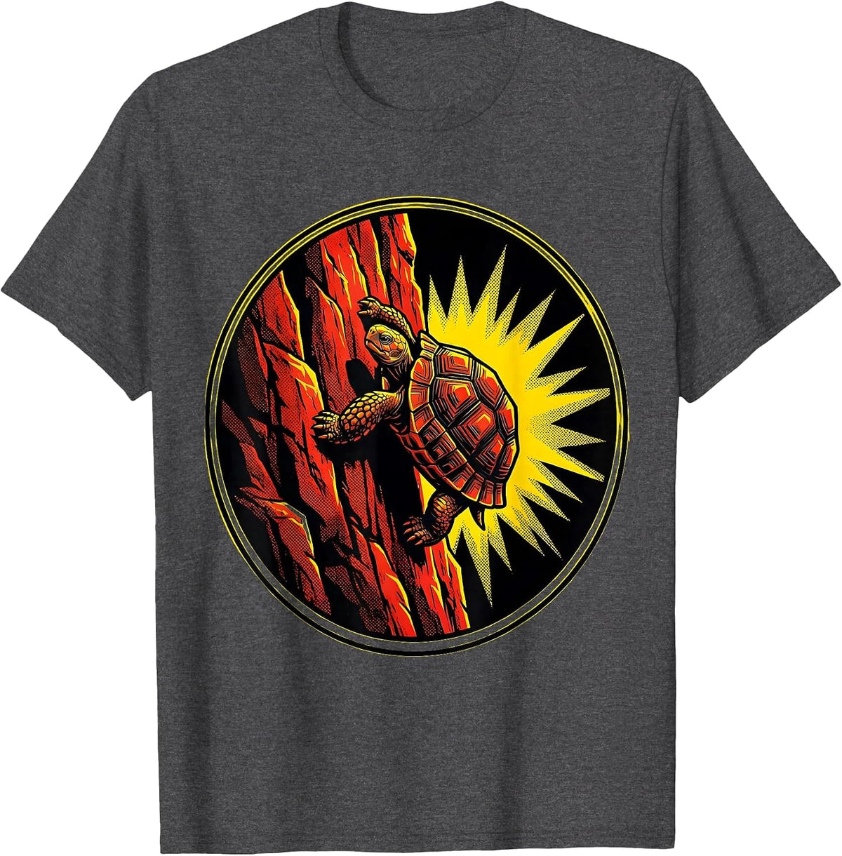 Tortoise Climbing Cliff Face Perseverance Art T-Shirt - Dark Heather Grey