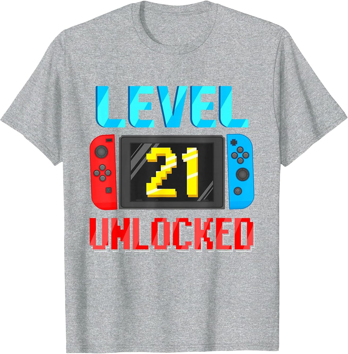Level 21 Unlocked Birthday Video Gamer 21st Birthday Party T-Shirt - Heather Grey