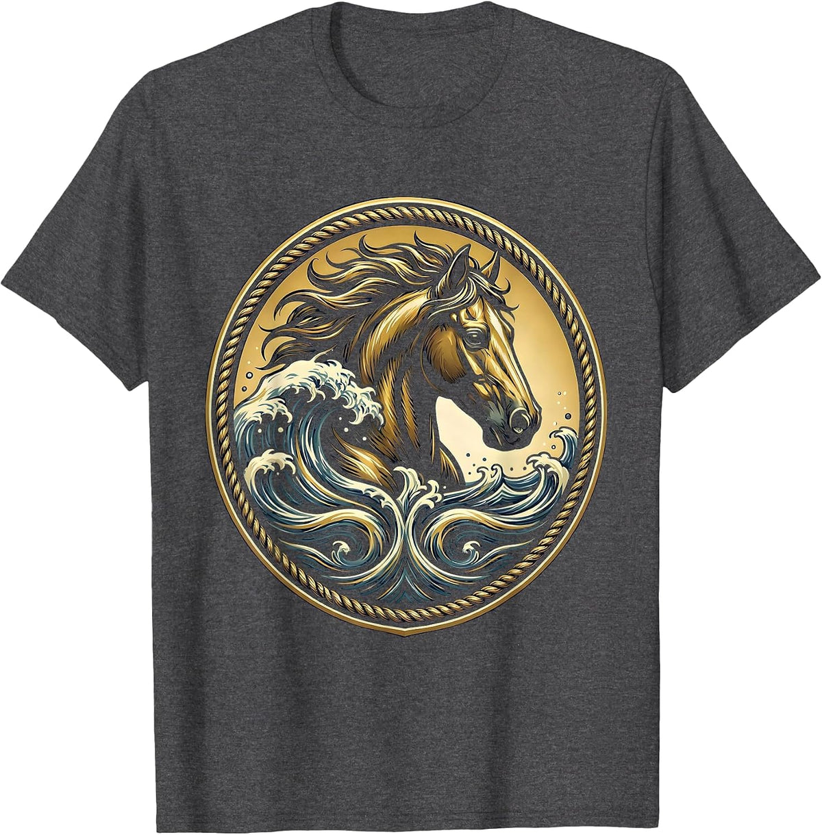 Horse Head Rising from Ocean Waves Graphic T-Shirt - Dark Heather Grey