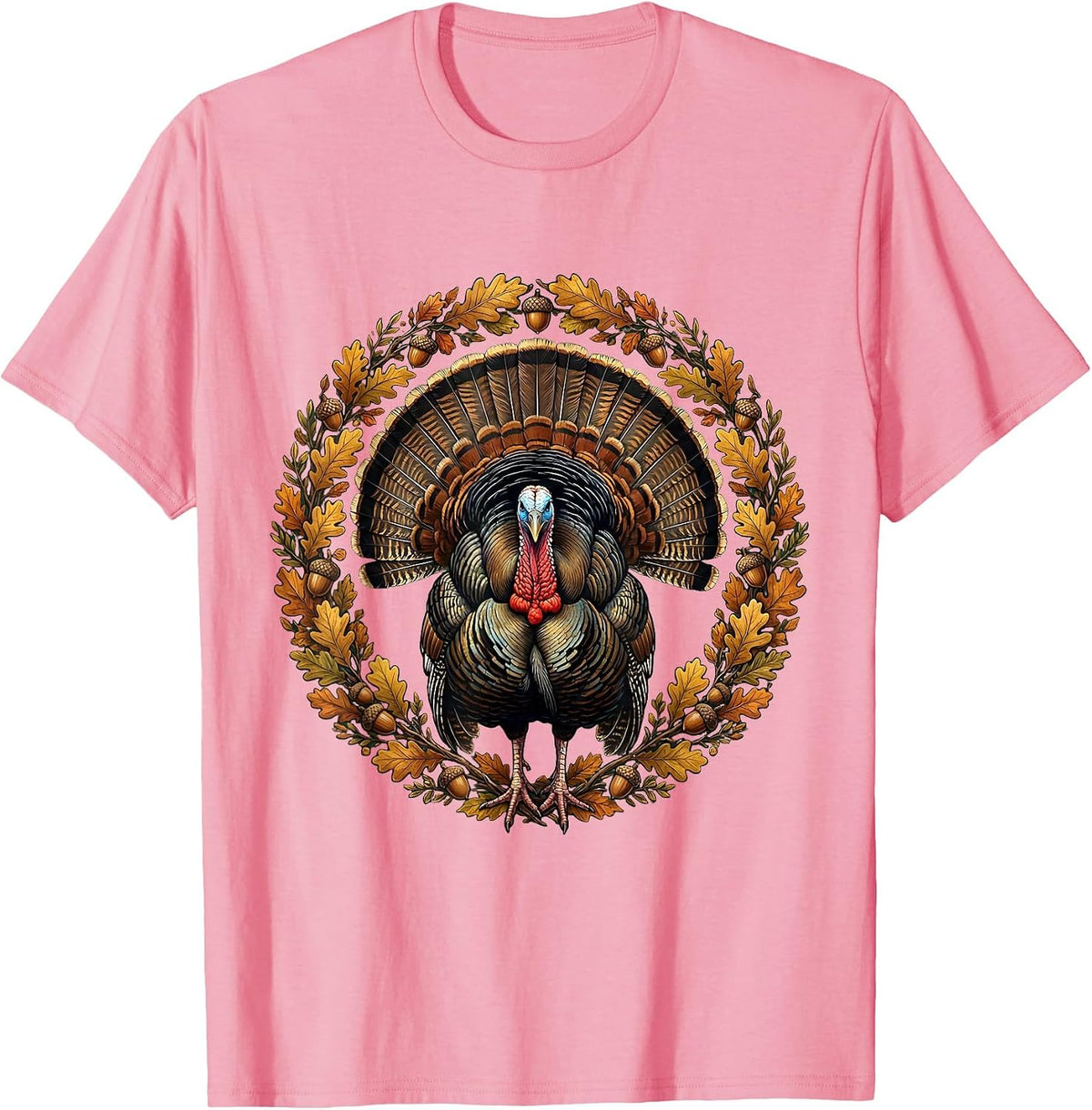 Men's Camo Turkey Strutting Autumn Underbrush Illustration T-Shirt - Pink