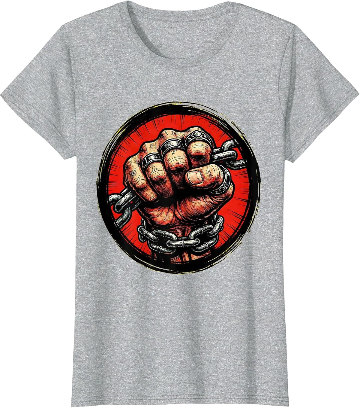 Punk Knuckle Rings Chain Grip Graphic Design T-Shirt - Heather Grey