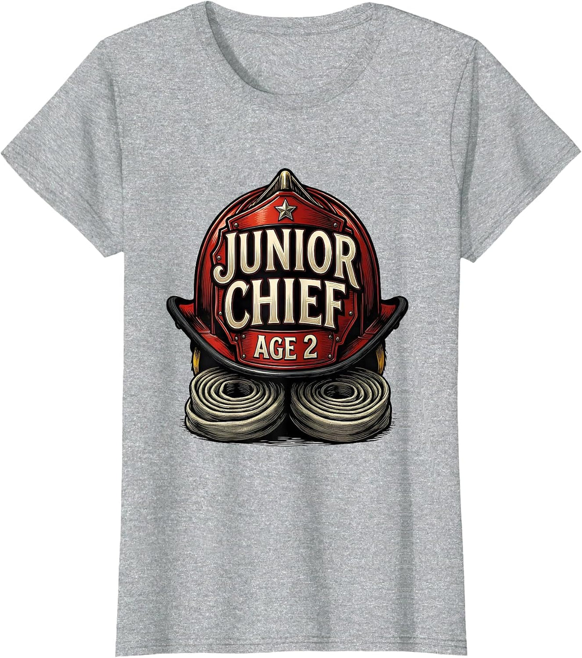 Junior Chief Age 2 Fire Truck Firefighter Birthday Party Boy T-Shirt - Heather Grey
