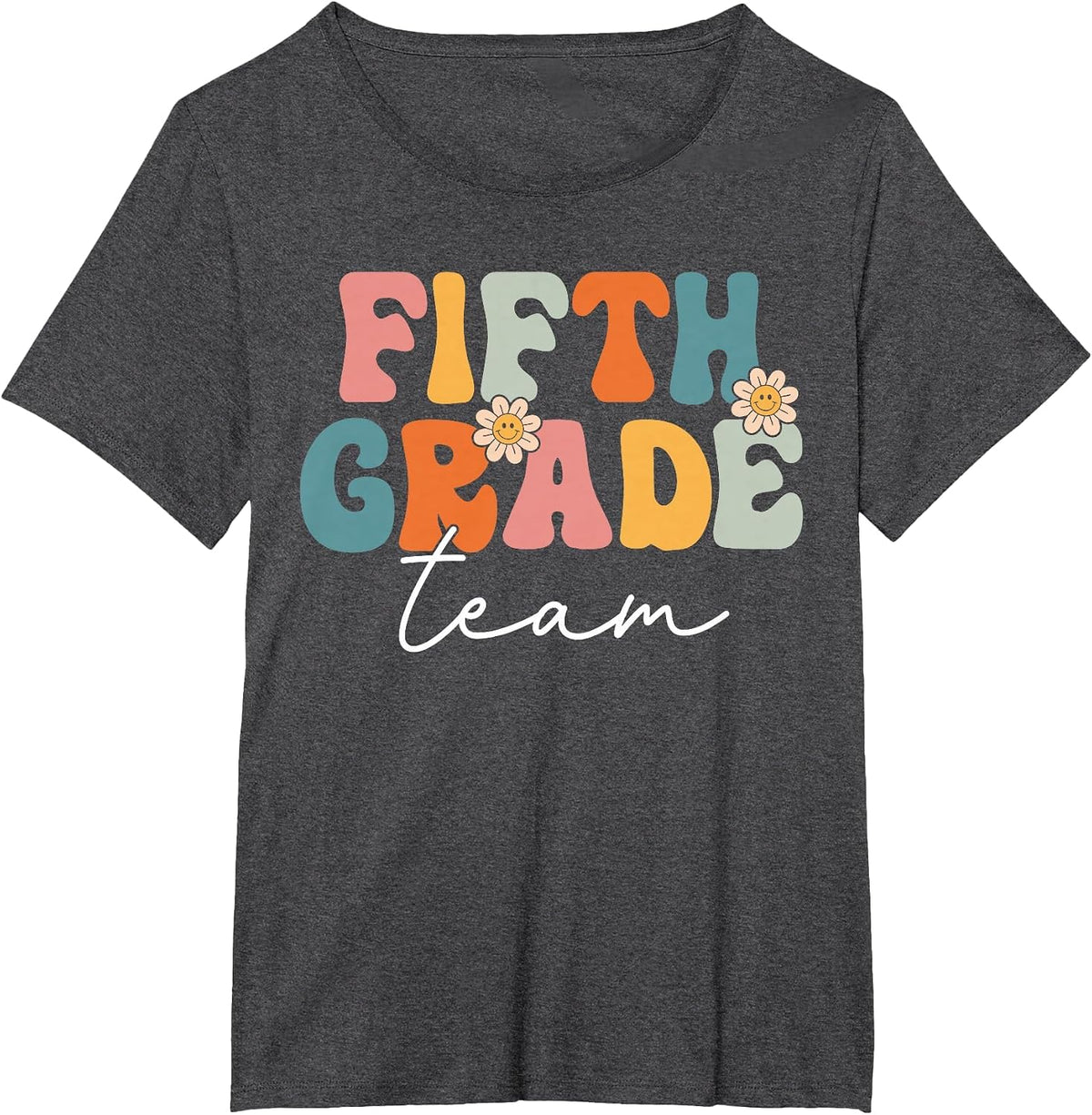 Fifth Grade Team Retro Groovy Back to School 5th Grade T-Shirt - Dark Heather Grey