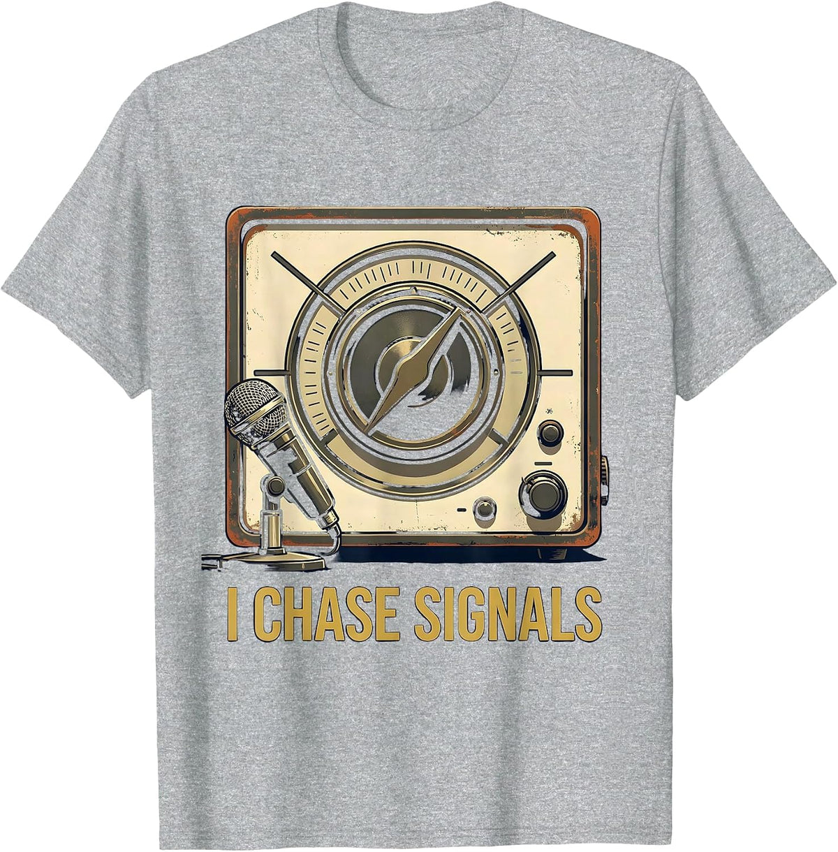 Men's I Chase Signals Vintage Ham Radio Operator Humor T-Shirt - Heather Grey