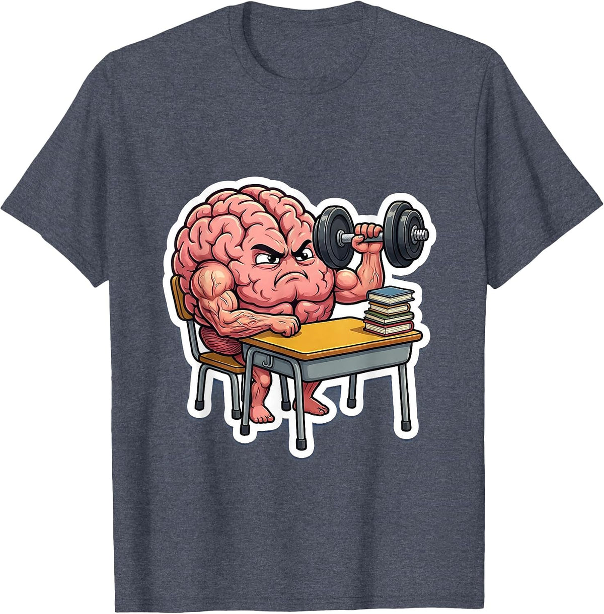 Funny Teacher Brain Lifting Weights Gym Humor T-Shirt - Heather Blue