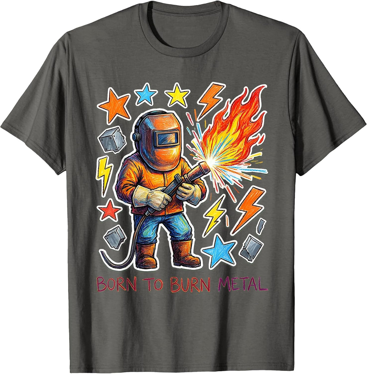 Born to Burn Metal Welder Graphic Design T-Shirt - Asphalt Grey