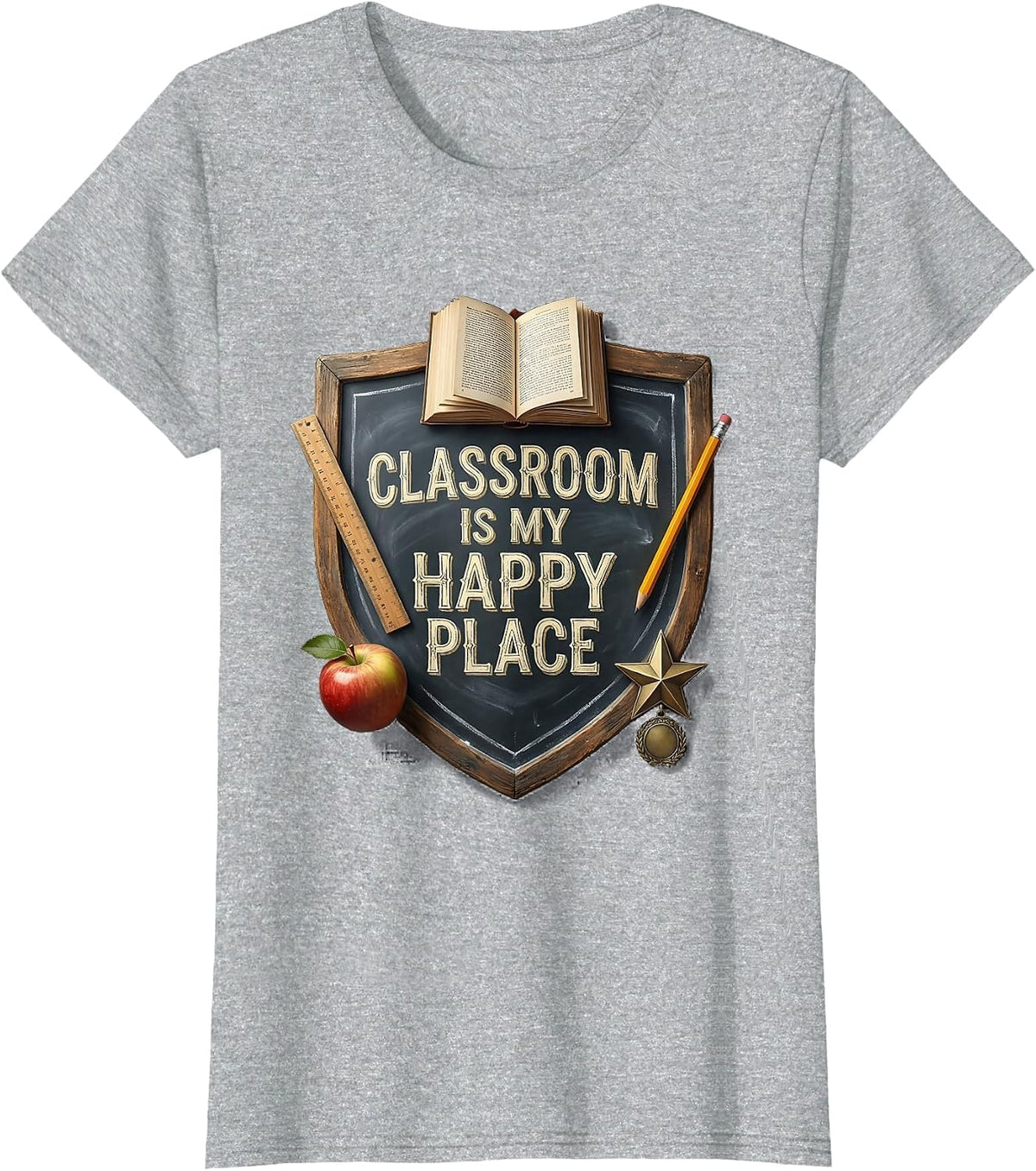 Classroom Is My Happy Place 5th Grade Teacher T-Shirt - Heather Grey