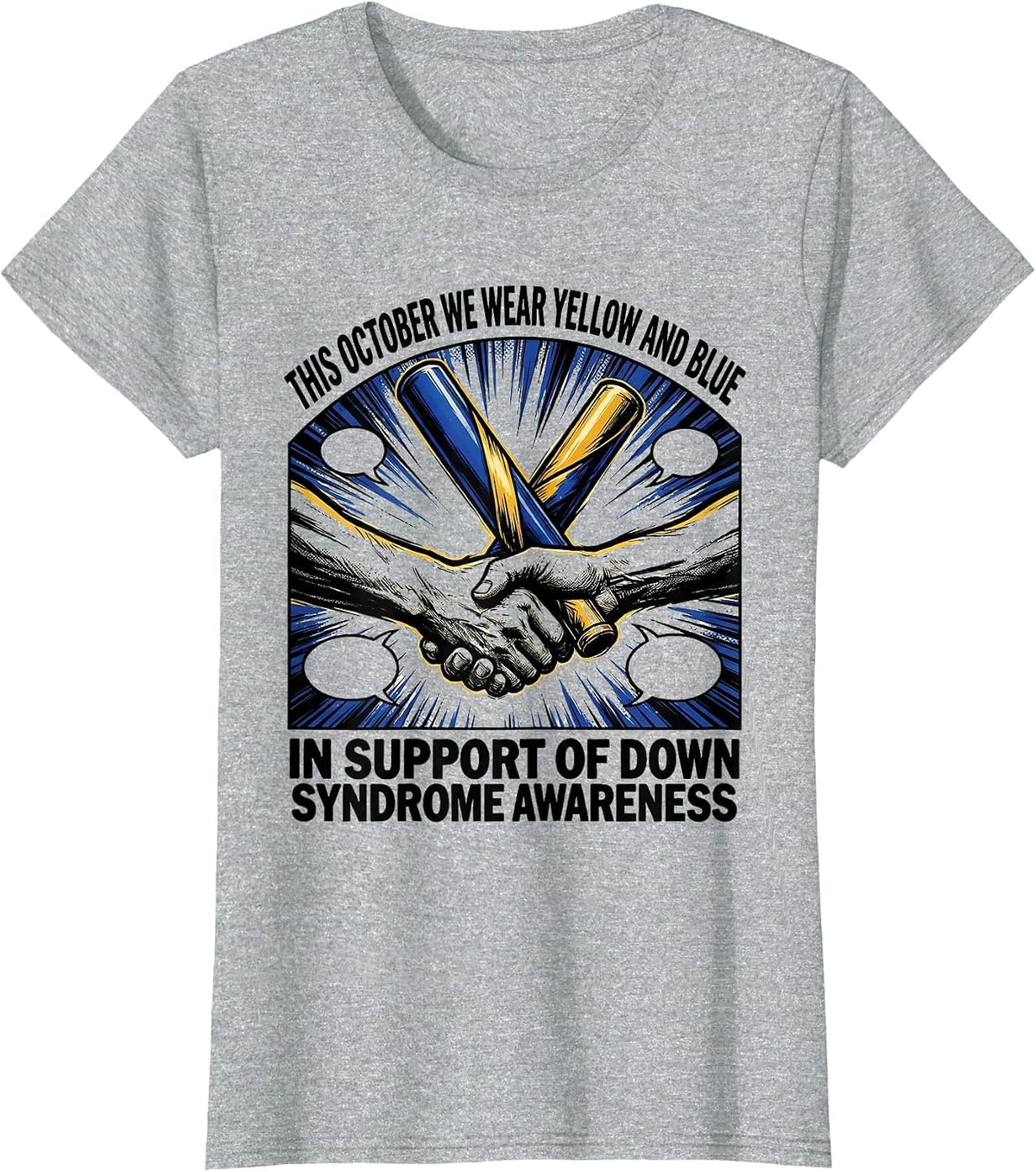 Women's This October We Wear Yellow And Blue Down Syndrome Awareness T-Shirt - Heather Grey