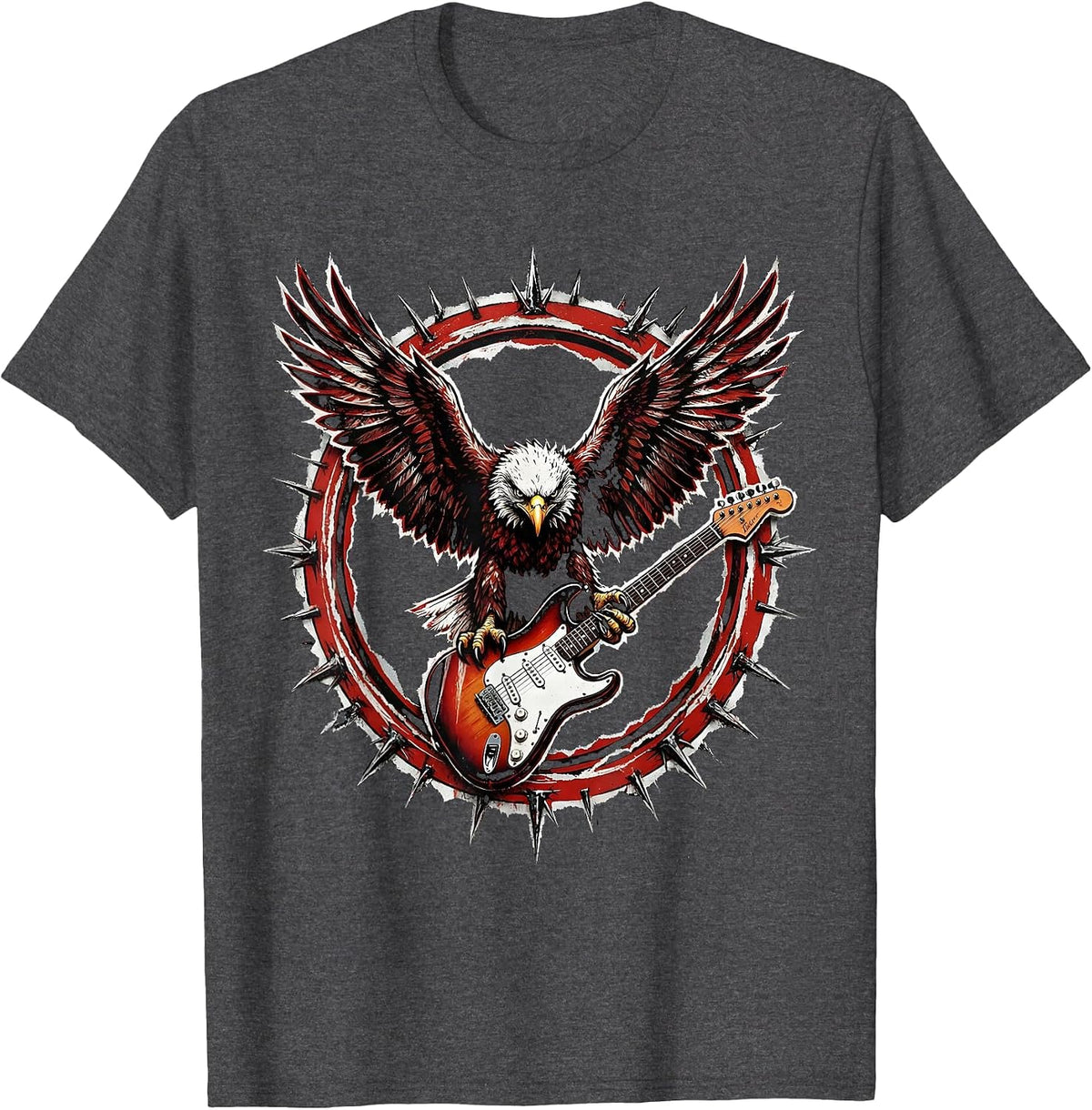 Men's Vintage Rock Eagle Electric Guitar Graphic T-Shirt - Dark Heather Grey
