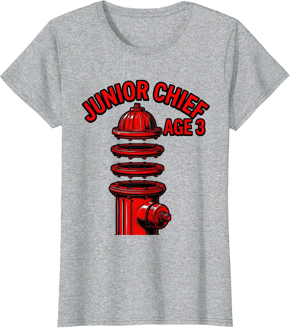 Junior Chief Age 3 Fire Truck Firefighter Birthday Boy Party T-Shirt - Heather Grey