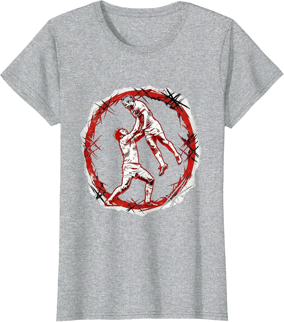 Women's Rugby Lineout Lift Graphic Illustration T-Shirt - Heather Grey