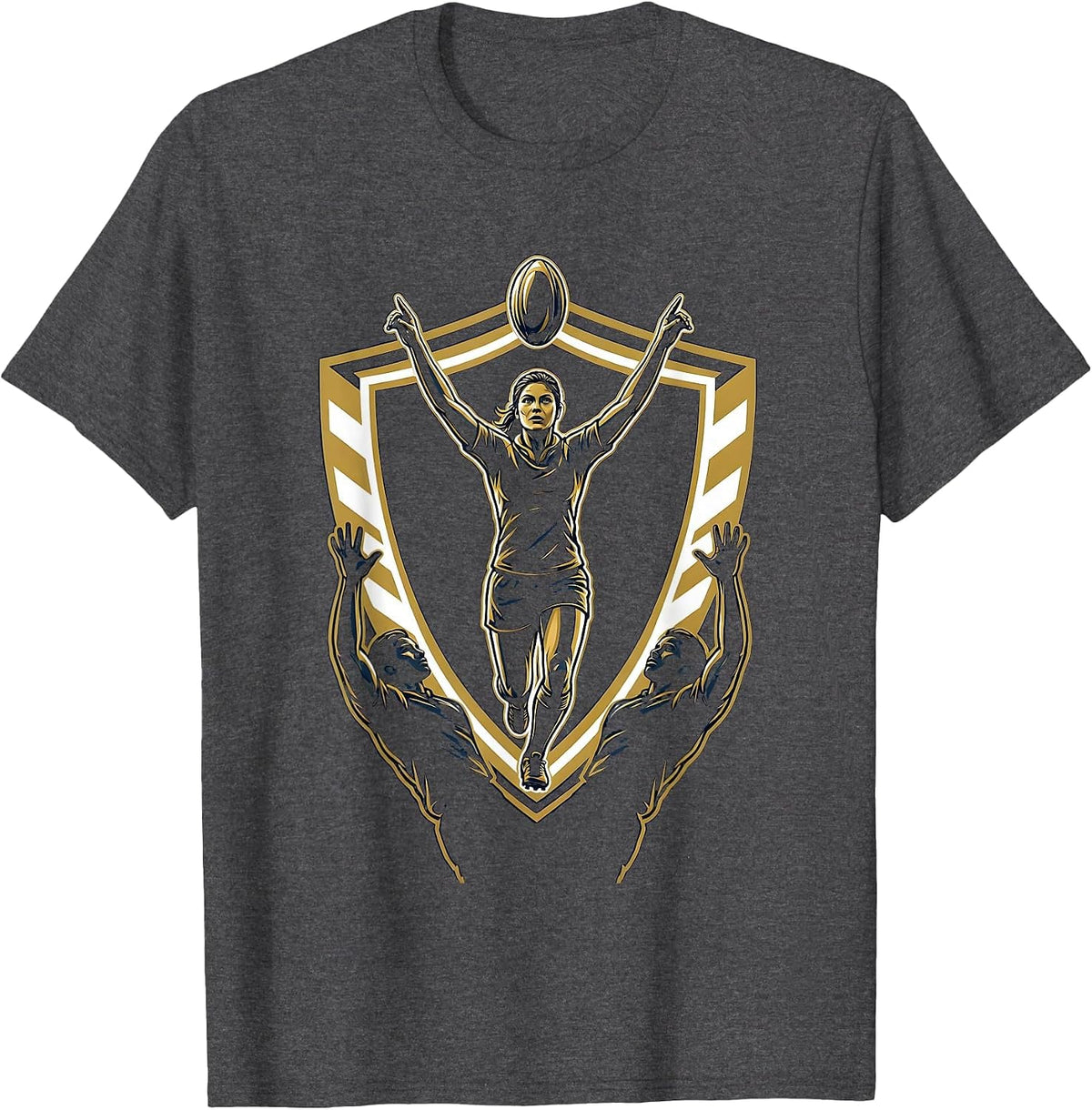 Rugby Lineout Jump Graphic Tee T-Shirt - Dark Heather Grey