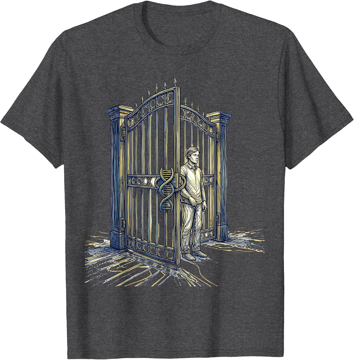 Men's Open Gate Chromosomal Loop Down Syndrome Awareness October T-Shirt - Dark Heather Grey