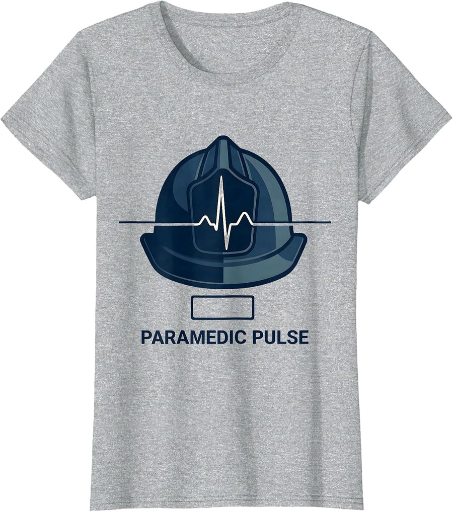 Paramedic Pulse Monochromatic Occupational EKG Helmet T-Shirt - Heather Grey