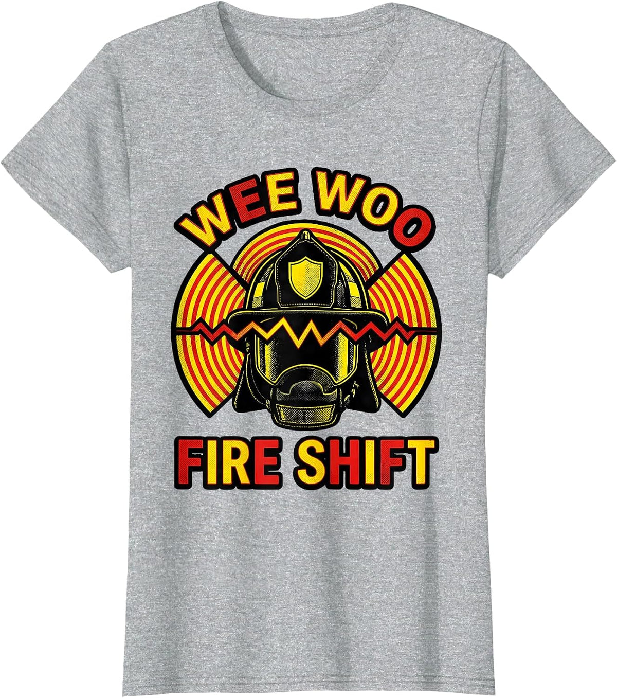 Wee Woo Fire Shift Funny Firefighter Badge Humor T-Shirt - Heather Grey