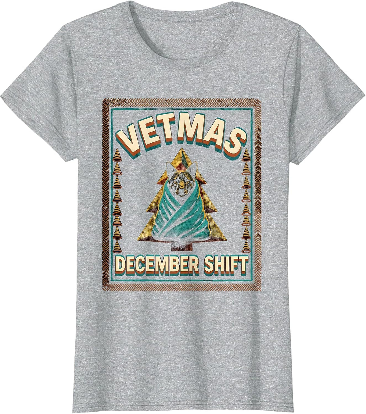 Women's Vetmas December Shift Funny Vet Tech Christmas Veterinary T-Shirt - Heather Grey
